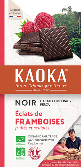 Kaoka Chocolat Noir Bio Equitable Aux Eclats De Framboise