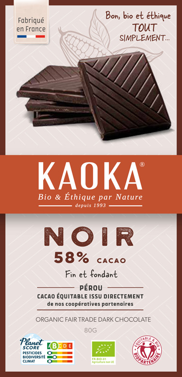 Chocolat couverture noir 60% sans lécithine Bio - Keramis